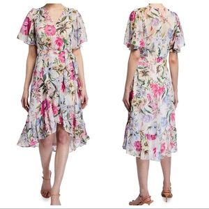 Calvin Klein Floral Ruffle Dress Faux Wrap